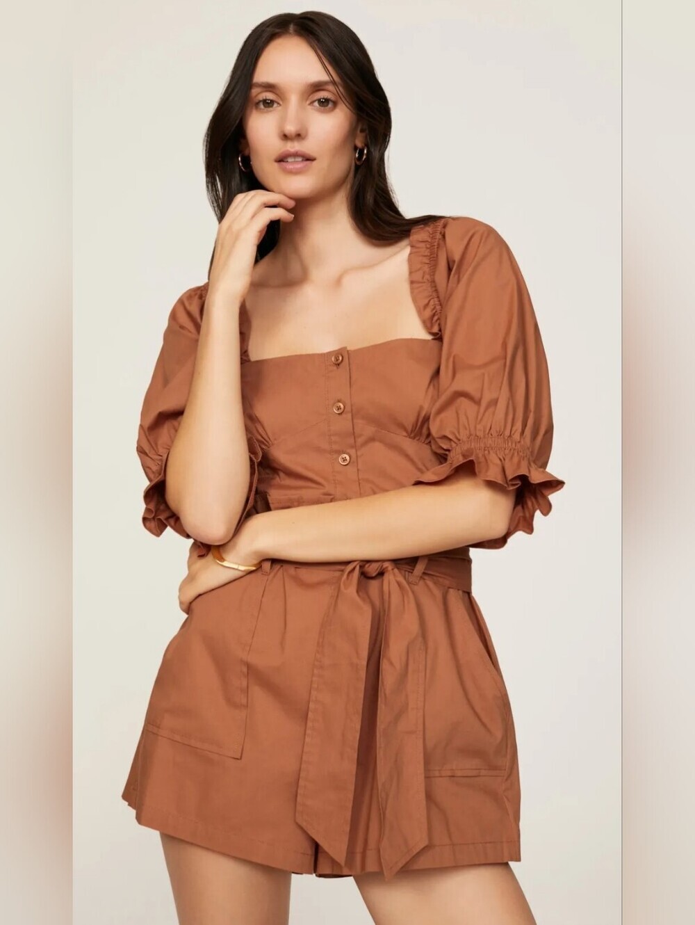 Marissa Webb Paper Bag Waist Romper Brown Size 8